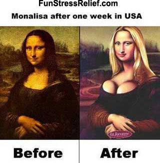 Stress cartoon featuring the Mona Lisa