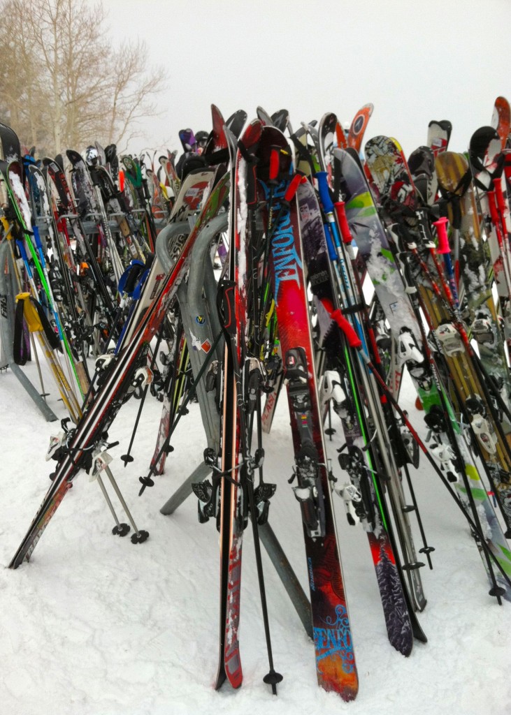 Skis piled up at lunchtime at Canyons Resort