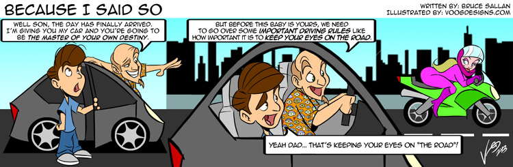 Dad gives son a driving lesson comic