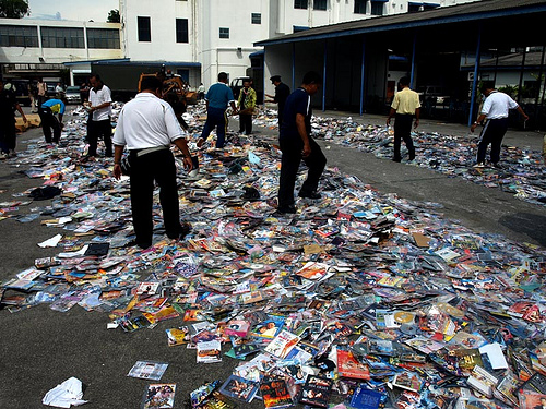 Photo of a LOT of pirated movie dvds