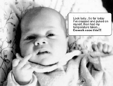Angry baby with funny caption, humor