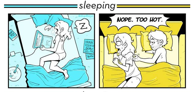 Cartoon about men and women sleeping together