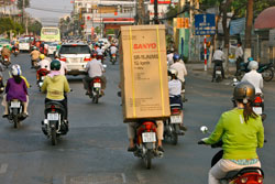 Refrigerator on the back of a motorcycle