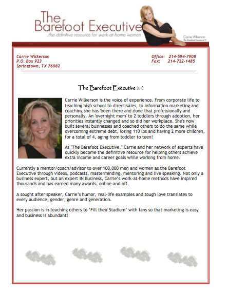 Carrie Wilkerson Bio - The Barefoot Executive