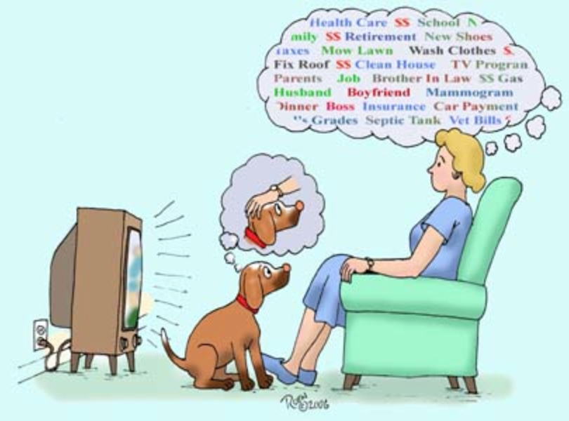 Cartoon about what's on your mind - person and dog